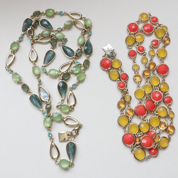 Anne Klein Bundle of 2 Long Strand Necklaces Blue Green & Orange Yellow Colors - Picture 7 of 7
